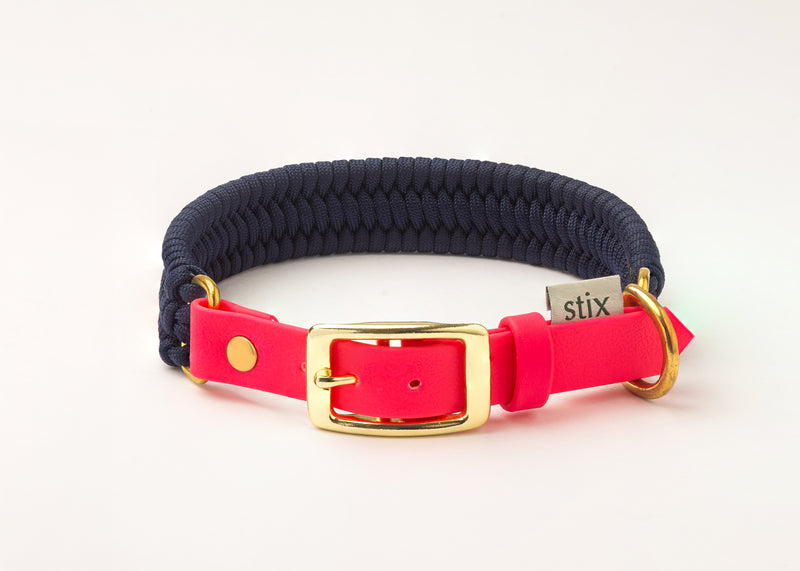 Dog Collar / Navy Blue with Neon Pink Strap