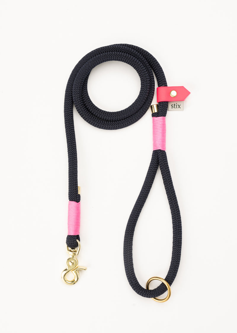 Dog Lead / Navy Blue with Pink Trim