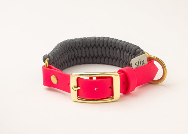 Dog Collar / Charcoal Grey with Neon Pink strap