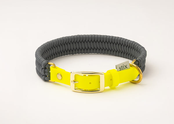 Dog Collar / Charcoal Grey with Neon Yellow strap