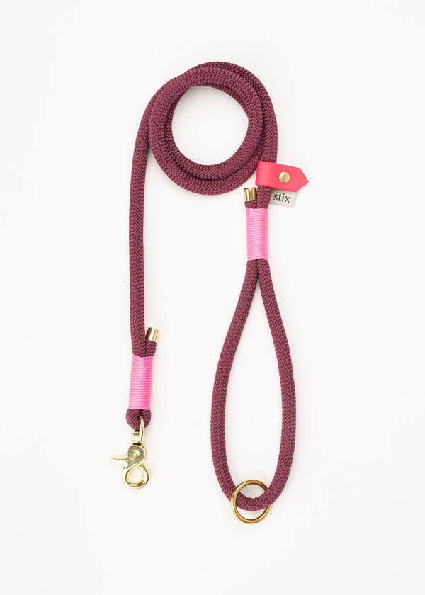 Dog Lead / Burgundy with Pink Trim