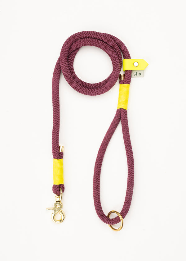 Dog Lead / Burgundy with Yellow Trim