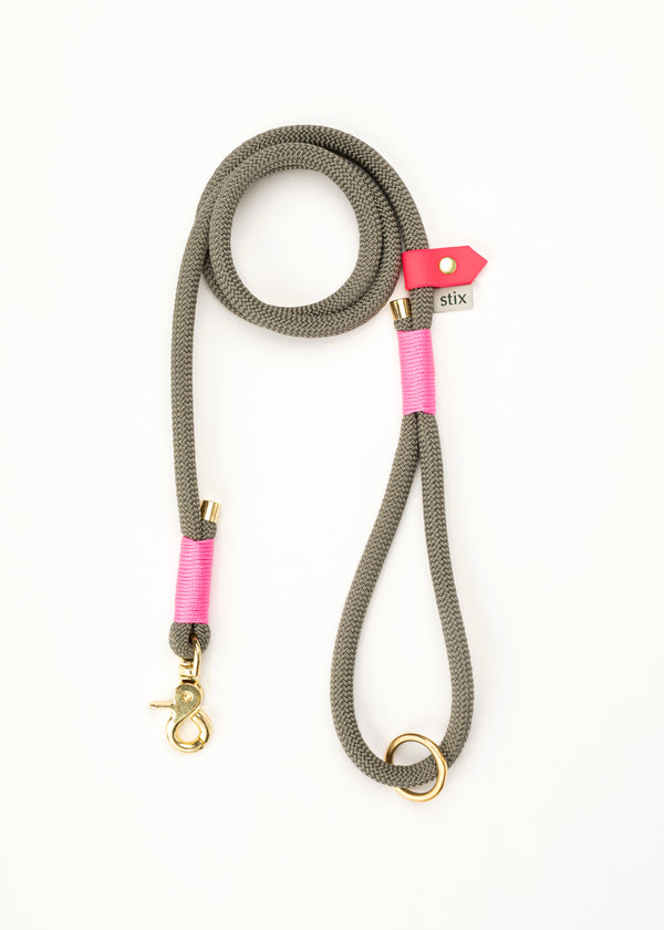 Dog Lead / Charcoal Grey with Pink Trim