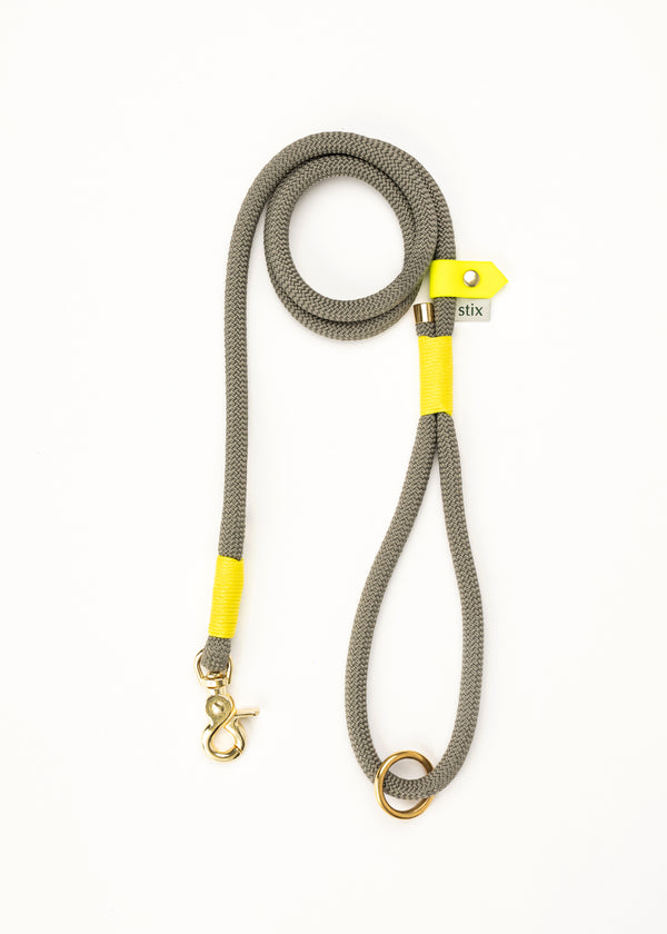 Dog Lead / Charcoal Grey with Yellow Trim