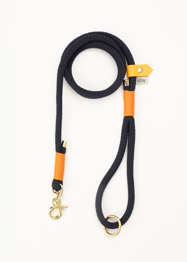 Dog Lead / Navy Blue with Orange Trim