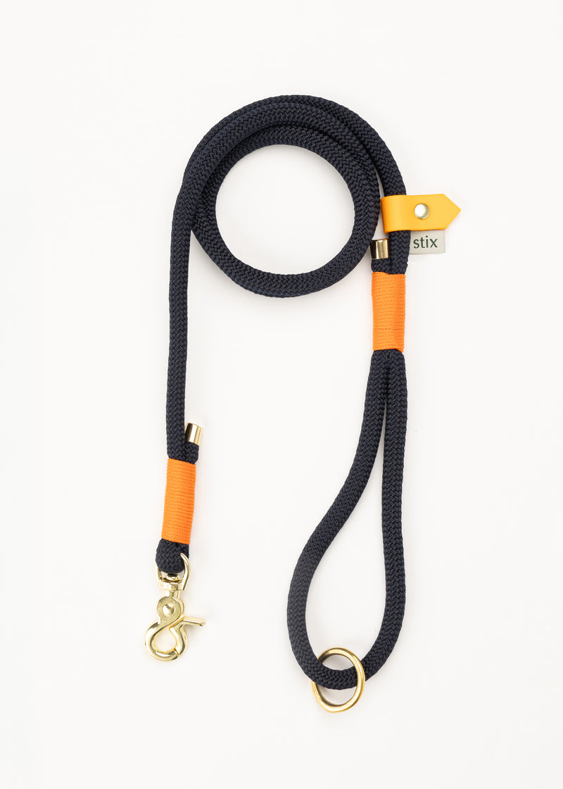 Dog Lead / Navy Blue with Orange Trim