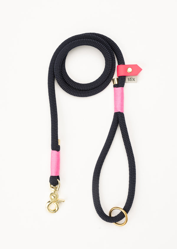 Dog Lead / Navy Blue with Pink Trim